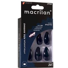 Unhas Postiças Up502 Estilo Stiletto Macrilan Cor Azul Marinho