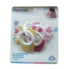 Kit Mordedor Pimpolho Animais Marinhos Pink/Rosa/Amarelo