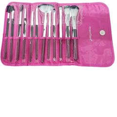 Kit Kp1-5C Com 12 Pincéis Para Maquiagem Macrilan Rosa Claro