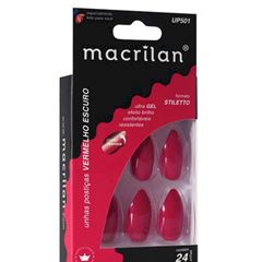 Unhas Postiças Up501 Estilo Stiletto Macrilan Cor Vermelho Escuro