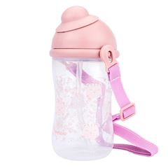 Garrafa Pimpolho Tampa Retrátil e Cordinha 400ml Rosa/Tigre
