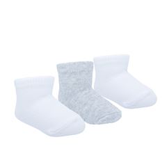 Kit Meia Pimpolho Lisa 3 Pares No Tag Unissex 21 A 25 Branca/Cinza