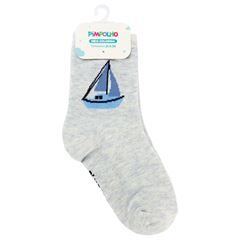 Meia Pimpolho Colorida Cano Alto 31-34 Masculino Azul/Barco