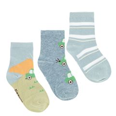 Kit Meia Pimpolho Colorida 3 Pares Tag 31-34 Masculino Azul/Carro