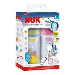 Kit Mamadeira Nuk FC Dia e Noite Control Temp 300ml/300ml Neutro