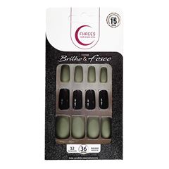 Unhas Postiças Fhaces Brilho Preto/Verde C/48un
