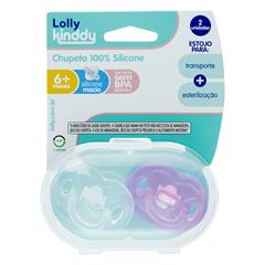Kit Chupeta Lolly Kinddy 100% Silicone Feminino Tam 2 C/2un