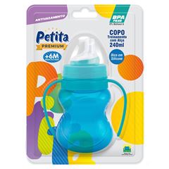 Copo de Treinamento Petita Relevo C/Alça Cristal/Azul 240ml
