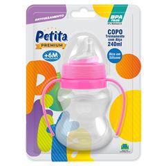 Copo de Treinamento Petita Relevo C/Alça Cristal/Rosa 240ml