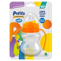 Copo de Treinamento Petita Relevo C/Alça Cristal/Laranja 240ml