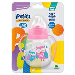 Copo de Treinamento Petita Relevo C/Alça Cristal/Pink 240ml