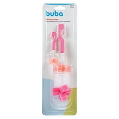 Kit Escova P/Mamadeira e Bico Buba C/Esponja Rosa
