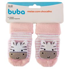 Meia Buba Antiderrapante C/Chocalho Zebrinha Rosa