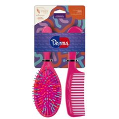 Kit Darma Hotpink Escova Oval + Pente Cabo Largo