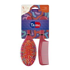 Kit Darma Laranja Escova Oval + Pente Cabo Largo