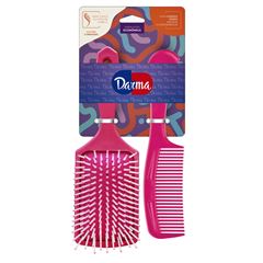 Kit Darma Hotpink Escova Retangular + Pente Cabo Largo
