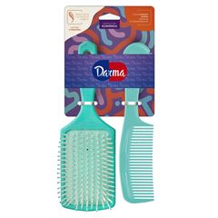 Kit Darma Pistache Escova Retangular + Pente Cabo Largo