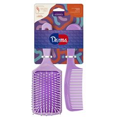 Kit Darma Lavanda Escova Retangular + Pente Cabo Largo