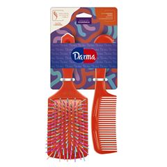 Kit Darma Laranja Escova Retangular + Pente Cabo Largo