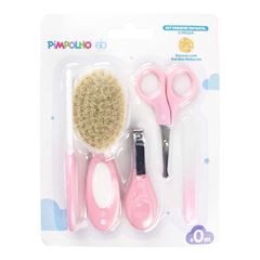 Kit Higiene Pimpolho C/Cerdas Naturais 5Pcs Rosa