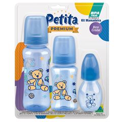 Kit Mamadeira Petita Cristal Azul C/3un 240/140/60ml