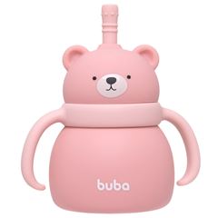 Copo Buba Silicone Com Canudo Ursinho Rosa