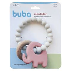 Mordedor Buba em Silicone e Bambu Elefante Rosa