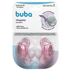 Kit Chupetas Buba Confort Noturna T2 Ursinho Estrela Rosa