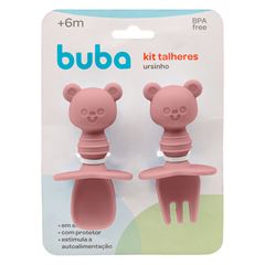 Kit Talheres Buba Silicone Ursinho Rosa