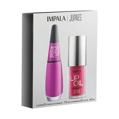 Kit Impala 1.4 Ju Paes Virando o Jogo Esmalte Cartas na Manga+Lip Oil Rosa