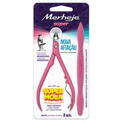 Alicate para Cutículas Merheje Basic Super Rosa com Espátula