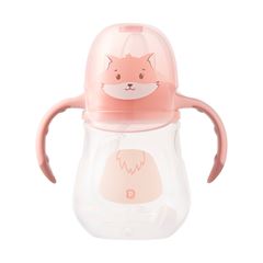 Copo Treinamento Pimpolho Bichinho Raposa C/Bico Flexivel Alça e Tampa Feminino 240ml Rosa