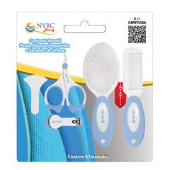 Conjunto Nybc Infantil Pente Escova Tesourinha Cortador de Unhas Azul REF CJIPETCUIA
