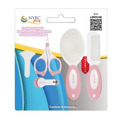 Conjunto Nybc Infantil Pente Escova Tesourinha Cortador de Unhas Rosa REF CJIPETCUIR