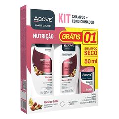 Kit Shampoo 325ml + Condicionador 200ml Above Nutrição + Shapoo a Seco 50ml Gratis