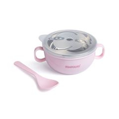 Tigela Inox Pimpolho C/Tampa e Colher Feminina Rosa 300ml