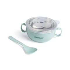 Tigela Inox Pimpolho C/Tampa e Colher Masculino Verde/Azul 300ml