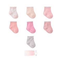 Kit Meia Pimpolho Semaninha Lisa RN Feminina Rosa/Cinza/Branco C/7 Pares