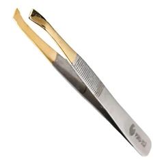 Pinça Sobrancelhas Nybc Ponta Reta Ponta Dourada REF PDRU-312R