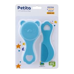 Escova e Pente Petita Infantil Urso 3D Azul