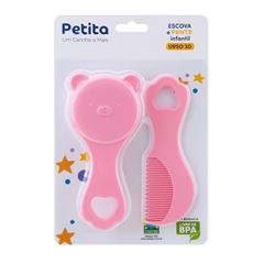 Escova e Pente Petita Infantil Urso 3D Rosa