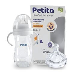 Mamadeira Petita Big Flow Cristal C/Alça Bico Silicone Anticolica 330ml