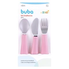 Kit Talheres Buba Zoo Rosa C/3