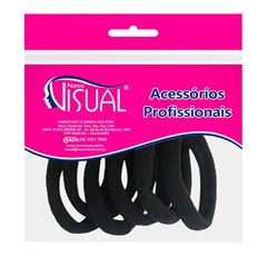 Elástico Novo Visual Liso Para Cabelo Meia Preta  C/6