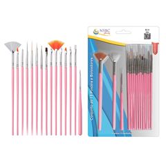 Conjunto Pinceis e Boleadores Nybc Para Decoração de Unhas C/15 REF CPDU