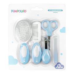 Kit Cuidados Para o Bebe C/5 Peças Tesoura Cortador Lixa de Unha Pente e Escova Azul Masculino