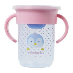 Copo de Treinamento Pimpolho 360º C/Alça e Tampa Feminino Pinguim Lilas 240ml