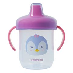 Copo de Treinamento Pimpolho 360º C/Alça e Tampa Bico Rigido Feminino Pinguim Rosa 240ml