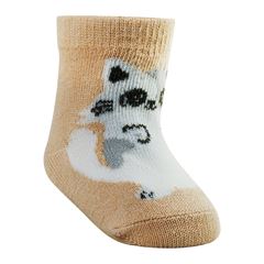 Meia Colorida Pimpolho Bichinho Estourado Masculino RN Bege Gato