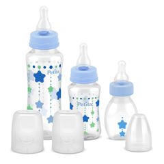 Kit De Mamadeira Reta Com Bico De Silicone - Azul